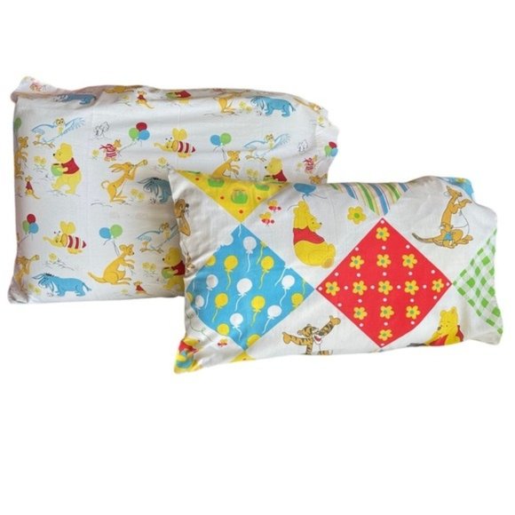 Vintage 90s Disney Winnie The Pooh Patchwork Pillowcases - Picture 1 of 12